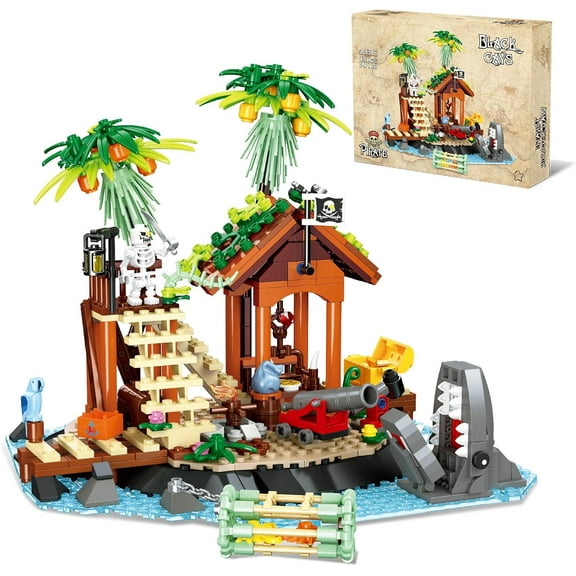 Remocguys Pirate House Building Sets Compatible with Lego Ship Black Reef Island with Treasure for Adults Boys 591PCS