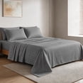 thumbnail image 2 of WVG Bamboo Sheet Set, Cooling Bed Sheets, Deep Pocket Fitted Sheet with Pillowcases, Soft Breathable Bedding Set, Embossed Stripe Design, 2 of 9