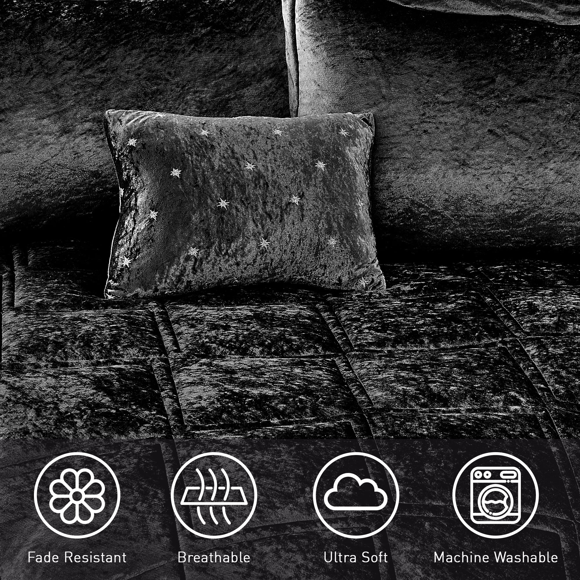 Regency Heights King/Cal King Size Comforter Sets, Velvet Bedding Comforter Set for All Seasons, Black Bedding Set with Decor Pillow