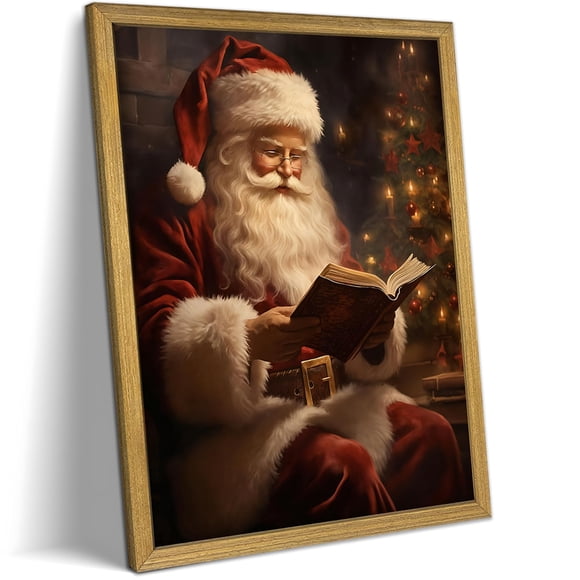 Arte en Lienzo para Pared con Marco, Santa Claus Vintage de Navidad 20x25 cm