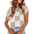 thumbnail image 7 of Womens‘s Vintage Cap Sleeve Knitted Pullover Crop Tops Color Block Crew Neck Sweater Vests Y2K Aesthetic Casual Tops Streetwear, 7 of 7