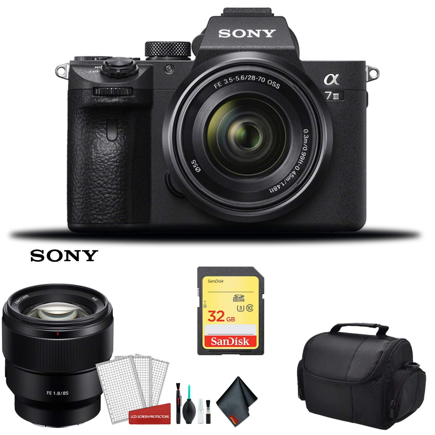Sony Alpha a7 III Full Frame Mirrorless Digital Camera with 28-70mm Lens + FE 85mm F/1.8 Lens & More - Bundle Kit(International Model)