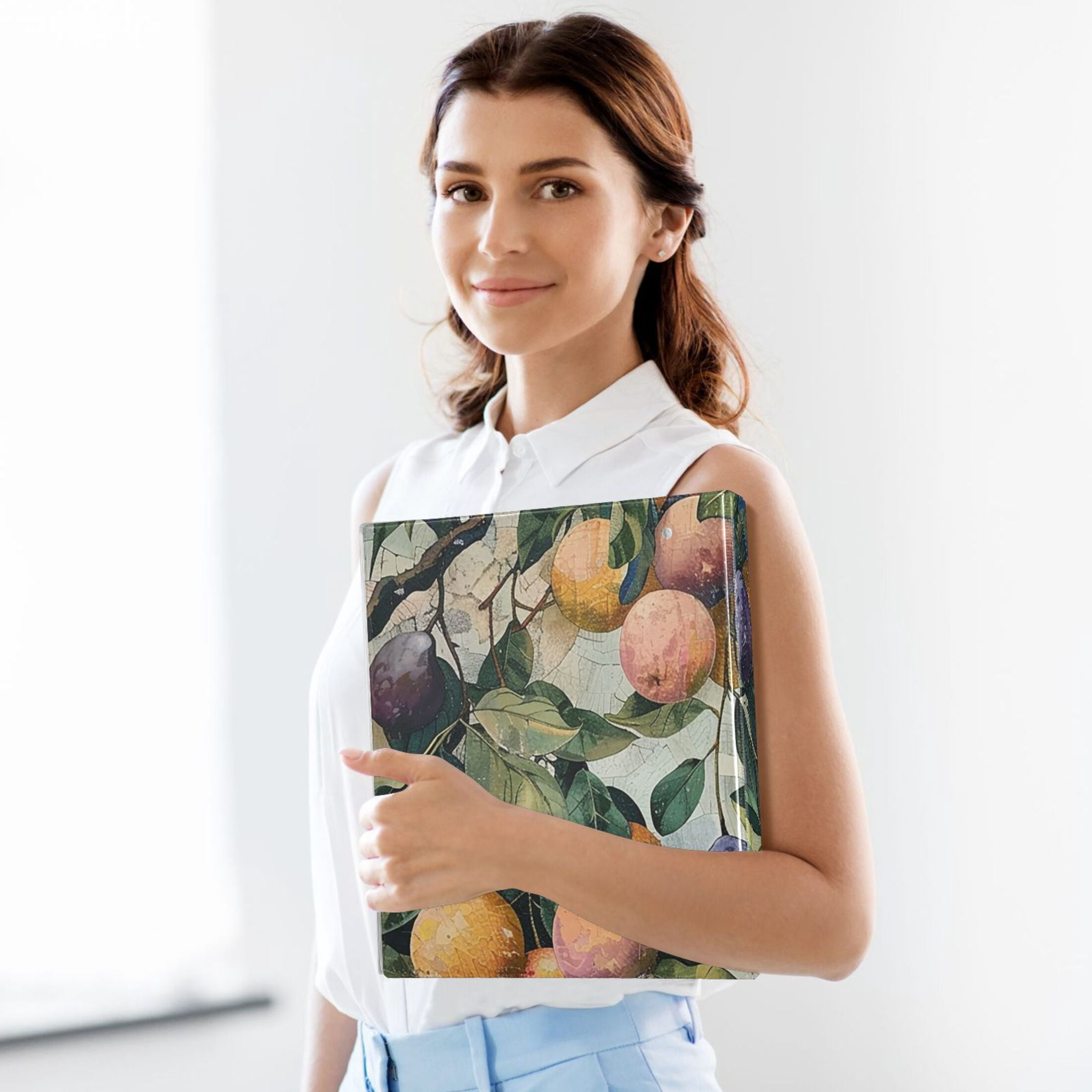 Fruit Leaves Print 3 Ring Binders 1.5 inch Hardcover File Folders with Interior Pockets A4 Size Organizer for School Office Hospital