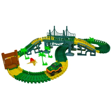 Magical Dinosaur Twisting Race Car Track - Flexible Bending Glow In The Dark Traxs w/ Dino Slot Car Race Track Toy