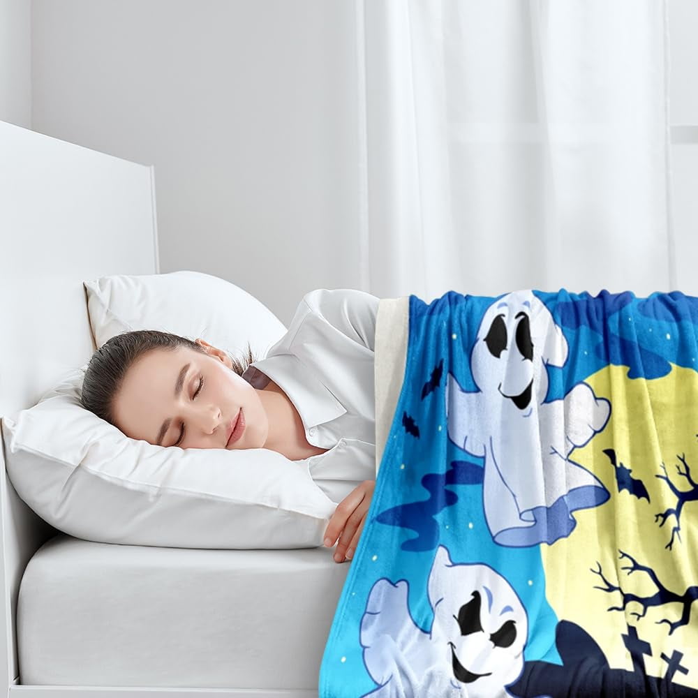  Ke1Clo Ghost Plush Blanket, Double-Sided Spooktacular