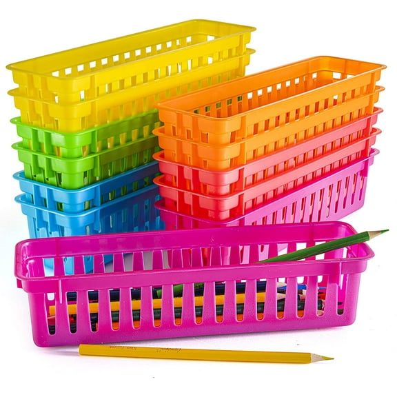 Prextex Classroom Pencil Organizer |  Pencil/Crayon Basket | Variety Colors (12 pack)