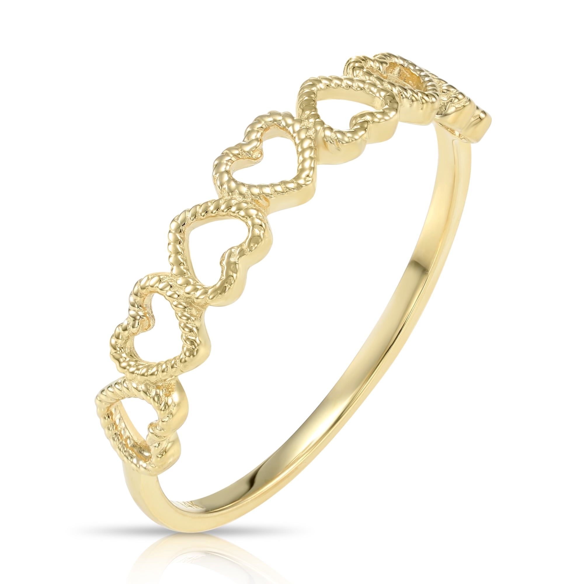 Tilo Jewelry 14K Yellow Gold Dainty Heart Link Style Promise Band Ring | Size 5 | Minimalist Everyday Ring for Women & Unisex