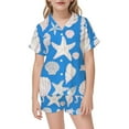 thumbnail image 2 of FINALGANG Girls Fashion Print 2 Piece Homewear Set Kids Short Sleeve Button Front Lapel Top Elastic Waisted Shorts Outfit For Casual Daily Home Relaxation Leisure Set, 2 of 4