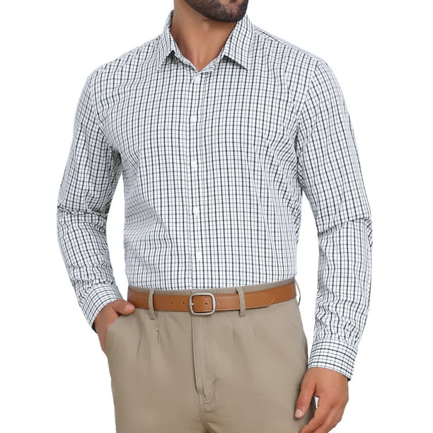 CAMISAS DE NEGOCIO DE MANGA LARGA PARA HOMBRES CON PATRÓN A CUADROS M NEGRO GRIS
