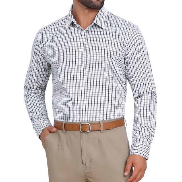 CAMISAS DE NEGOCIO DE MANGA LARGA PARA HOMBRES CON PATRÓN A CUADROS M NEGRO GRIS