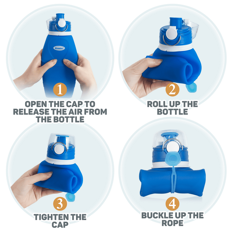Kemier Collapsible Silicone Water Bottles-750ML,Medical Grade,BPA Free,FDA Approved.Can Roll Up,26oz,Leak Proof Foldable Sports & Outdoor Water