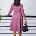 thumbnail image 2 of AURA Plus Size V Neck Pleated Midi Dress High Waist Belted A Line 3 4 Sleeve Elegant Summer Work Dress with Zipper, 2 of 10