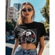 thumbnail image 1 of Camiseta de mujer con estampado retro de calavera, esqueleto y rosas, camisetas de manga corta con cuello redondo para mujer, talla M, 1 of 7