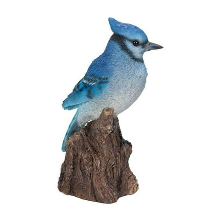 Motion Activated Singing Blue Jay Standing Stump Garden Statue
