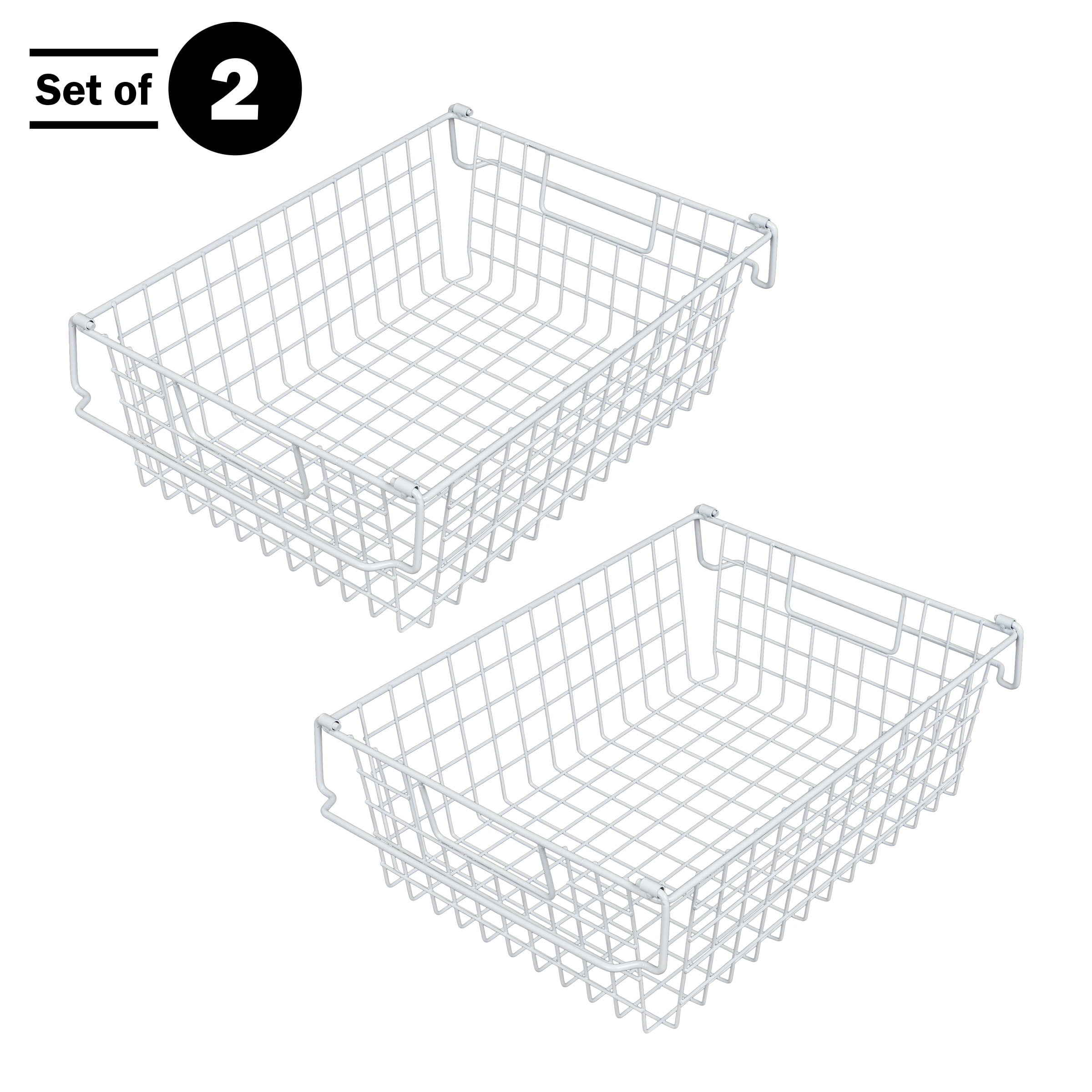 Set of 2 Storage Bins with Handles for Toy Kitchen Bathroom&Closet Storage in White | Small