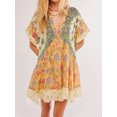 thumbnail image 3 of Niusricy Women's Summer Babydoll Mini Dress Bohemian Floral Print Flowy Dress Short Sleeve Tunic T-Shirts Deep V-Neck A-line Dress Loose Casual Vintagomfy Clothes Beachwear for Daily Holiday, 3 of 6