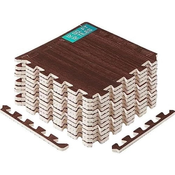 Yes4All 36pcs Interlocking Exercise Mat, Cover 36 Sqft, 7/16" Thick - Walnut Wood Dark
