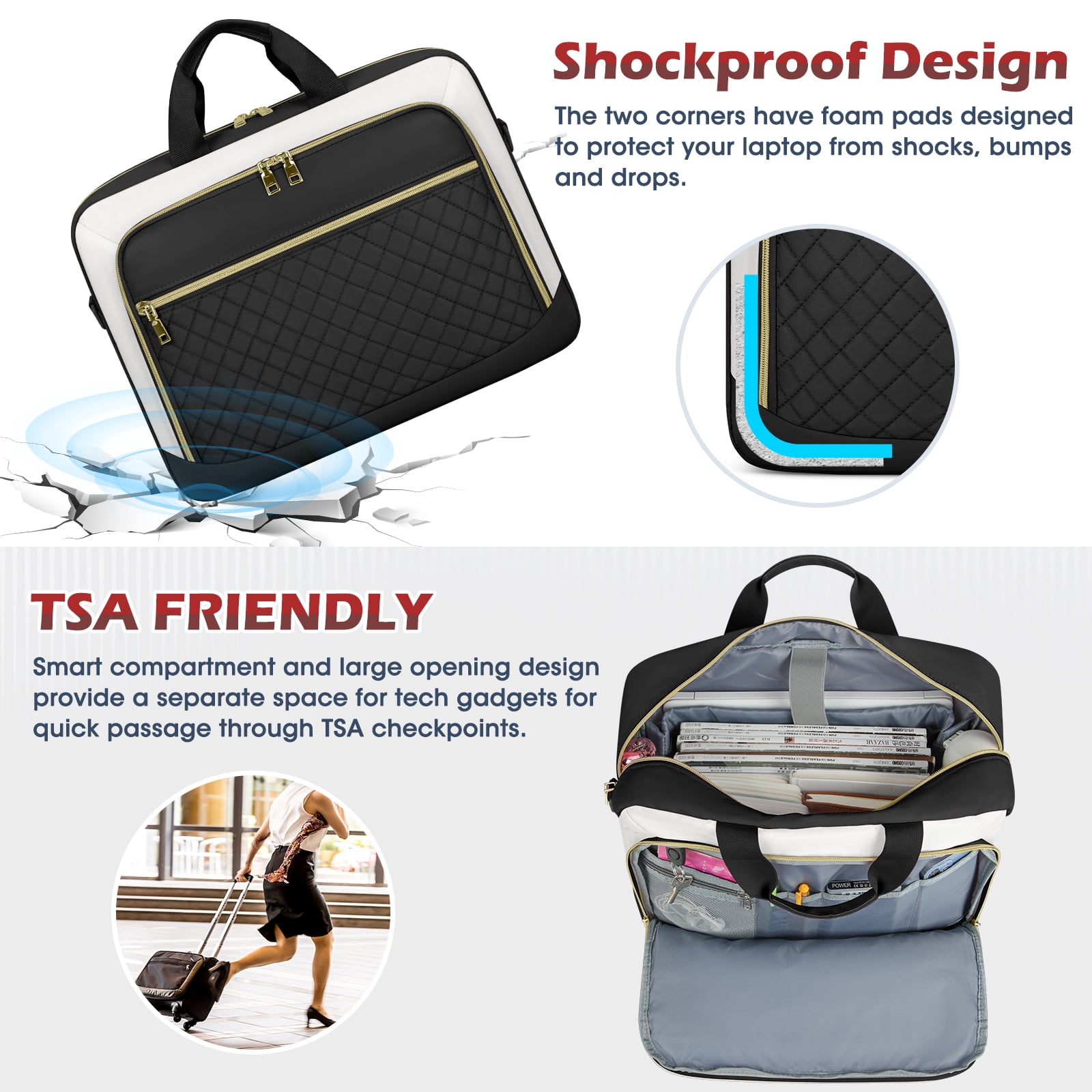 Laptop Bag 17.3 Inch Laptop Briefcase for Women Men Messenger Bag Waterproof Shoulder Large Computer Bag for Business Office Work College,Black