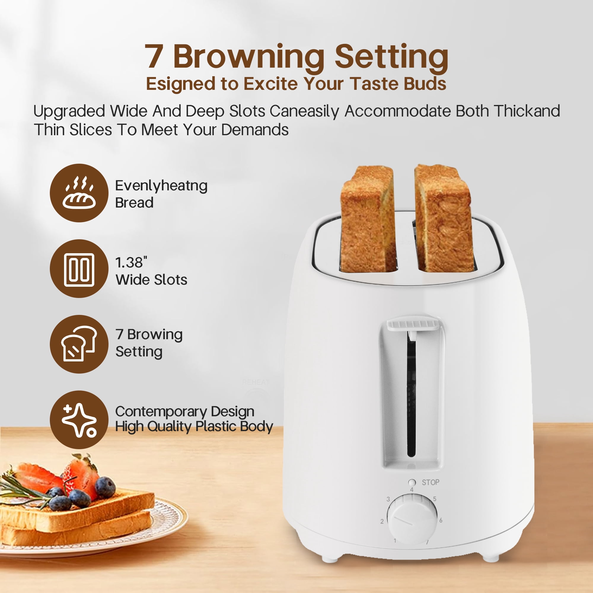 NBTX Toasters 2 Slice Wide Slot With 7-Shade Toast Settings, Slide-Out Crumb Tray, Auto-Shutoff, Faster Heating Speed, Toast Lift Perfect for Toasting Bread Bagels Waffles and Puff Pastry, Ash Gray