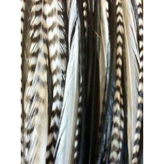Sexy Sparkles Zebrz Feather Hair Extension 4-7 in Length with 5 Salon Quality Feathers for Hair Extension with Black White American Rooster Feathers