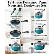 Cook N Home Professional Pots and Pans Nonstick Cookware Set, Kitchen Cooking Set with Frying Pans and Saucepans, Induction Compatible, 12-Piece, Turquoise