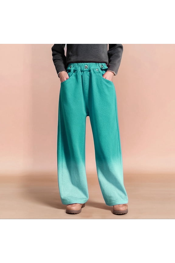 Toddler Girl Pants Size 3-4Y Kids Gradient Casual Straight Wide Trousers Breathable