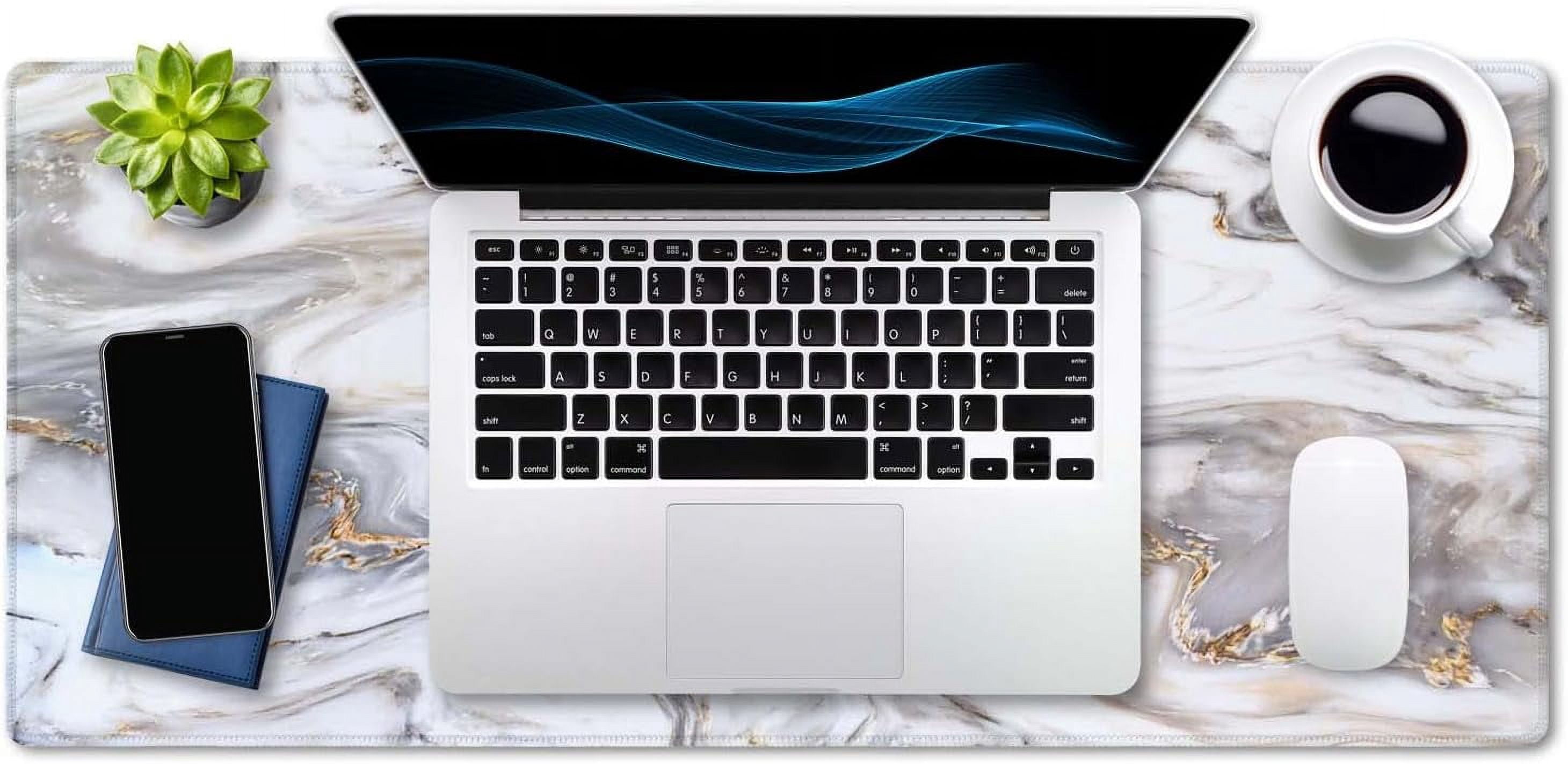Desk Mat, Extended Gaming Mouse Pad 35.5x15.7 in, Large Non-Slip Rubber Base Mousepad with Stitched Edges, Waterproof Keyboard Mouse Mat Desk Pad for Work, Game, Office, Home -Marble Ink Texture