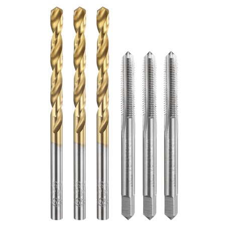 Uxcell Tap and Drill Bit Set, 3pcs M5 x 0.8 Straight Flute Thread Screw Taps & 3pcs 4.2mm Twist Drill Bits, Uncoated/Titanium Coated HSS-6542 Tapping Threading Tool Kit