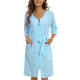 Valcatch Women Zipper Robe Half Sleeve Housecoat Waffle Knit Cotton