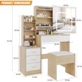 thumbnail image 2 of Bingirl Vanity Desk With Mirror & LED Lights - Makeup Vanity Desk With Sliding Mirror/Power Outlet - 3 Color Adj Light - Dressing Table With 4 Drawers - Storage Shelves & Stool for Bedroom, 2 of 7