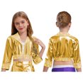 thumbnail image 7 of Hansber Kids Girls Shiny Metallic Long Sleeve Jacket Hip Hop Jazz Dance Crop Top Rave Party Festival Coat Outerwear Gold 10, 7 of 7