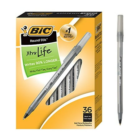 bic round stic xtra life ballpoint pen  medium point (1.0mm)  black  36-count