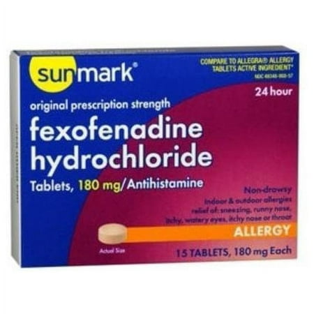 Sunmark Fexofenadine Hydrochloride 24 Hour Allergy Tablets, 180 mg, 15 Count