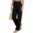 thumbnail image 6 of ClodeEU Women's High Waisted Linen Wide Leg Pants,Casual Elastic Waist Trousers with Pockets Black,Women's Plus L, 6 of 8