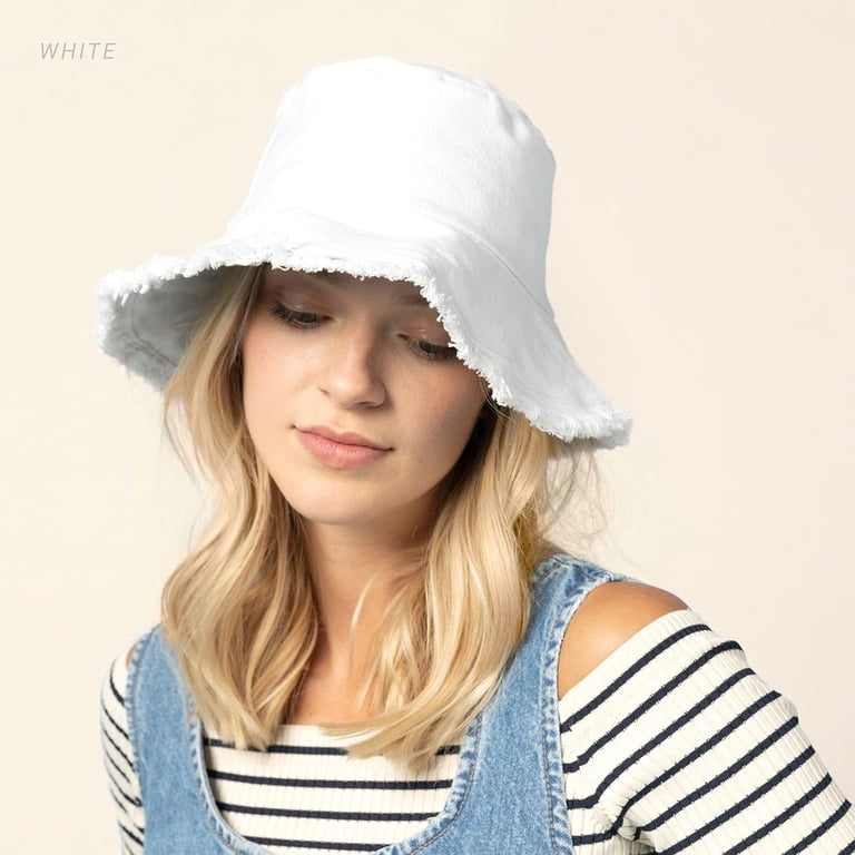 Frayed Bucket Hat Unisex Washed Cotton Floppy Wide Brim Boonie Outdoor Sun Verified Supplier Fray Bucket Hat Reversible, Foldable  main image 4