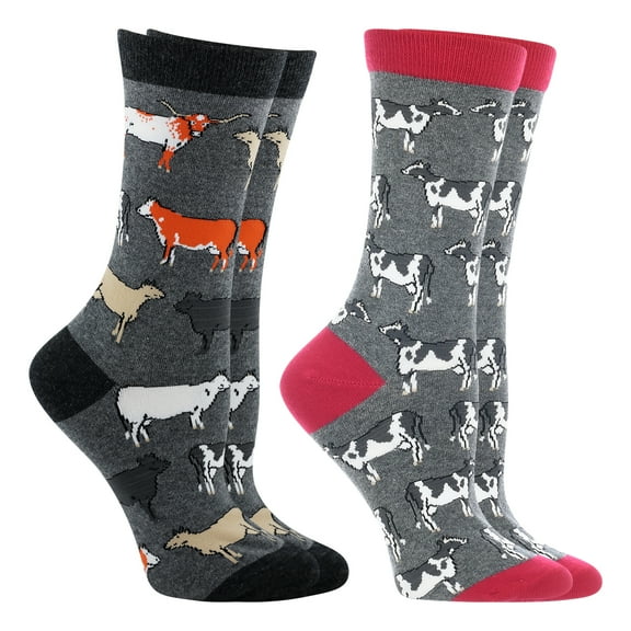 Cow Lovers Socks 2-Pack (Raspberry/Gray Heather, Medium)