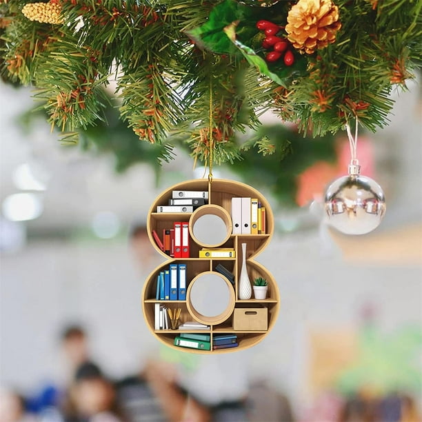 Adornos navideños, adornos navideños, regalos navideños, adorno colgante para amantes de los libros, adorno de biblioteca, formas digitales, decoración para ratones de biblioteca, adorno acrílico, reg
