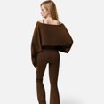 thumbnail image 5 of Women's Cropped Long Sleeve Pullover with Wide Boat Neck - Large, Brown, 5 of 6