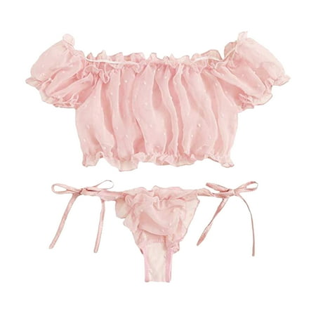 

Dtydtpe lingerie for women Women s Lace Solid Color Underwear Split Bikini Underwear Set bikini underwear for women Pink