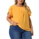 thumbnail image 4 of Blusas de verano con mangas cortas y cuello redondo para mujer de tallas grandes Agnes Orinda, con pliegues y mangas de tulipán, 1X, amarillas, 4 of 6