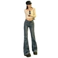 thumbnail image 5 of Vaqueros acampanados microelásticos de tiro bajo para mujer, novedad de 2023, pantalones vaqueros lavados con flores atadas, pantalones de suelo retro ajustados para mujer, 5 of 5