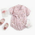thumbnail image 2 of NOKIO Infant Short Sleeve Bodysuits, Baby Girl Summer Romper Baby Onesies With Kimono-Style Closures, Toddler Girls Kids Jumpsuit Girls Short Sleeve Floral Prints Summer Romper Bodysuits, 2 of 7