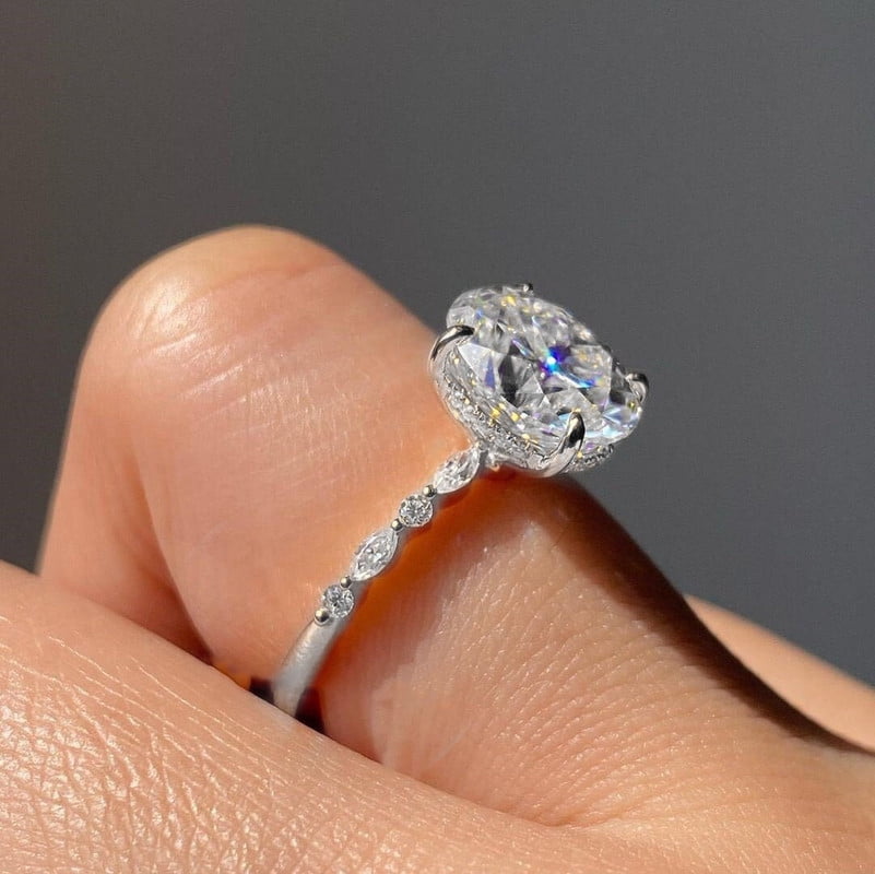 solitaire jewels 2.75CT Oval Hidden Halo Moissanite Engagement Ring For Women, 14K White Gold