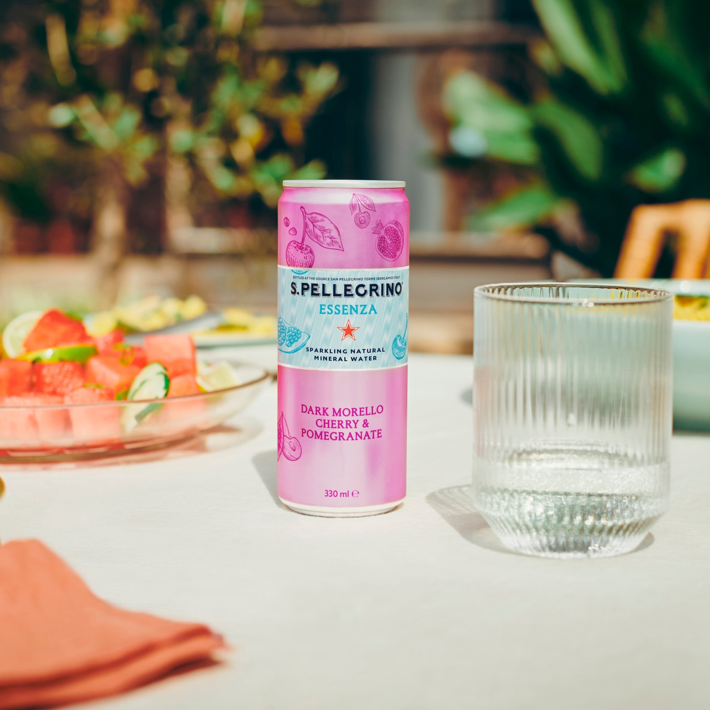 San Pellegrino Essenza Infused Sparkling Water Cherry & Pomegranate 4x330Ml, Imported from Britain