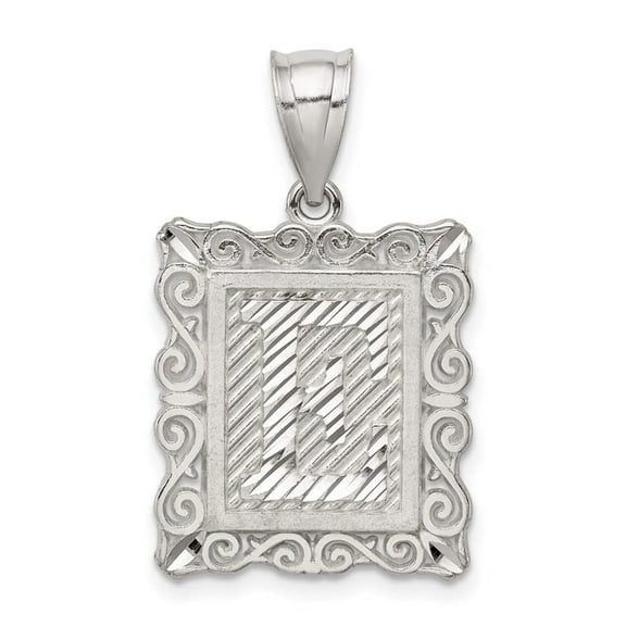 Sterling Silver Square Diamond-cut Letter E Initial Pendant QC2770E