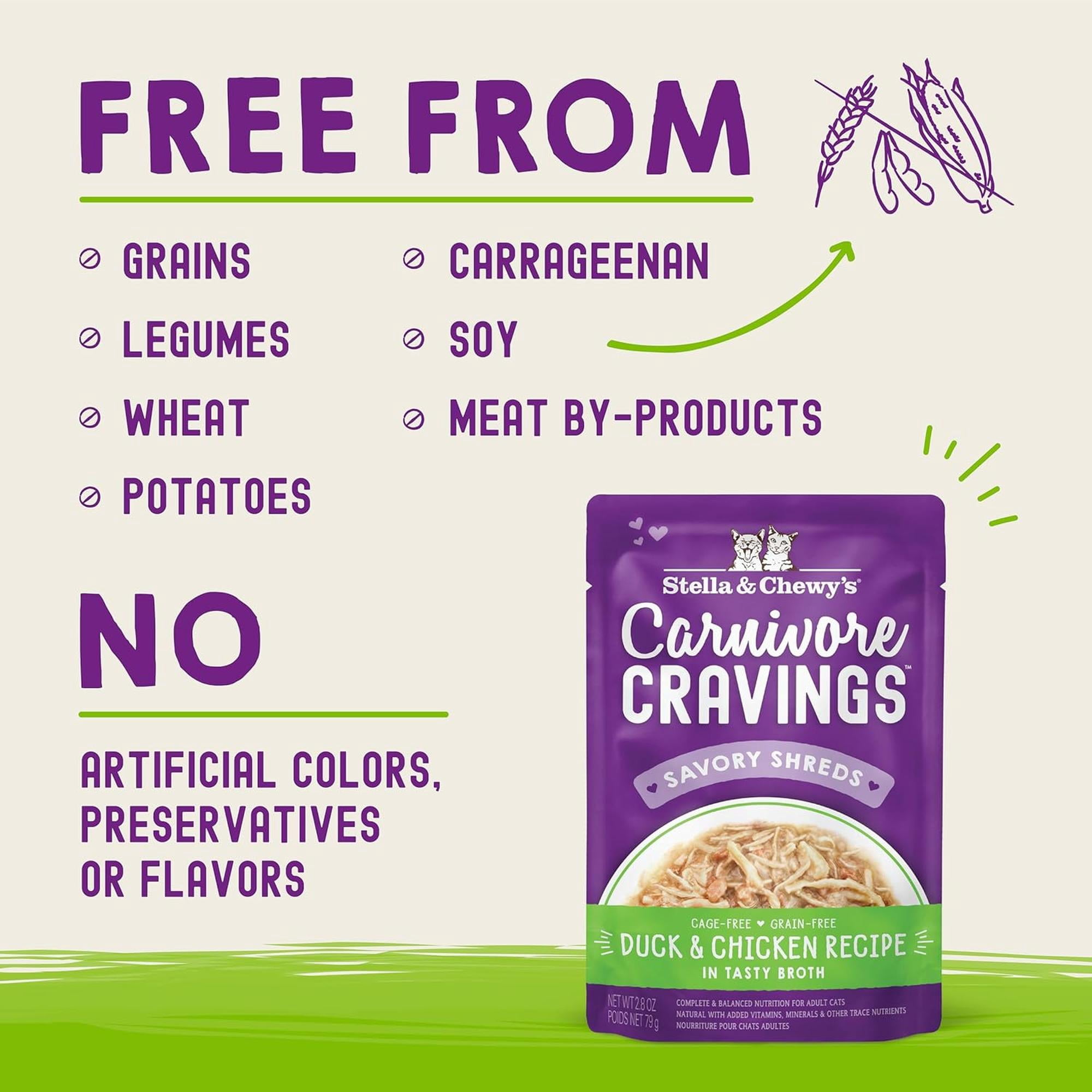 Stella & Chewy's Wet Food for Cats - Carnivore Cravings Duck & Chicken Recipe - 2.8 Ounce Pouch/12 ct