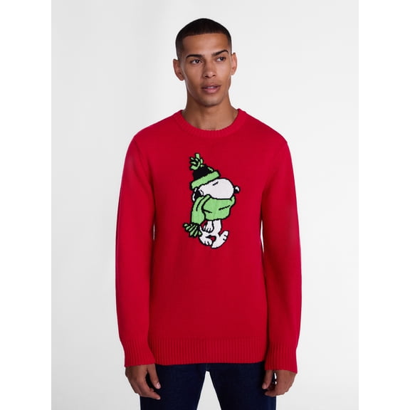 Peanuts Snoopy Men's and Big Men's Bundled Up Holiday Sweater, Sizes XS-3XL