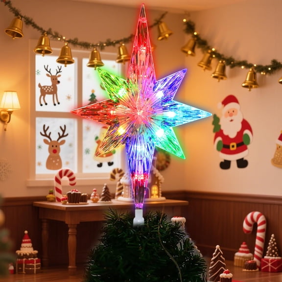 LAMPHOME Christmas Tree Topper,Bethlehem Star Tree Topper(12 Inch 10 Lights RGB),Color Change Star Christmas Tree Topper