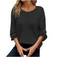 thumbnail image 1 of Hauts en Tricot Gaufré à Col Rond pour Femmes, Chandail Décontracté à Manches Longues, Blouses Légères, 1 of 7