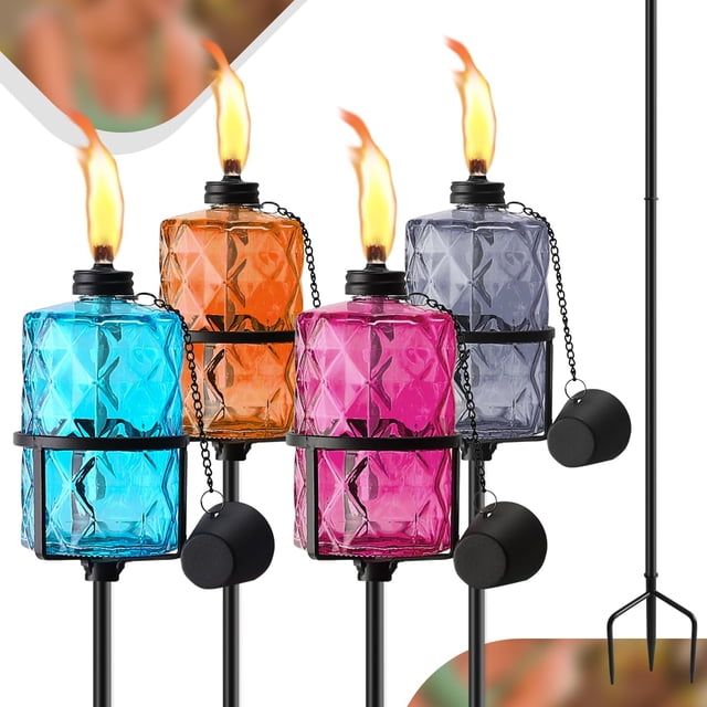 Pack de 4 Antorchas de Vidrio para Jardín FAN-Torches de 152 cm y 355 ml